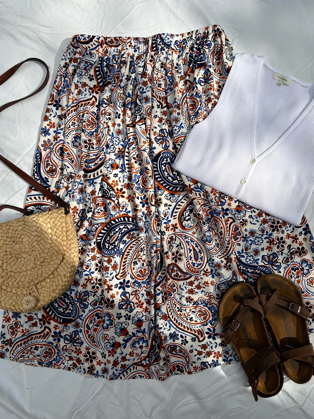 Paisley Midi Maxi Skirt Flowy Boho Summer Hippie Granola Modest Rayon | Size M